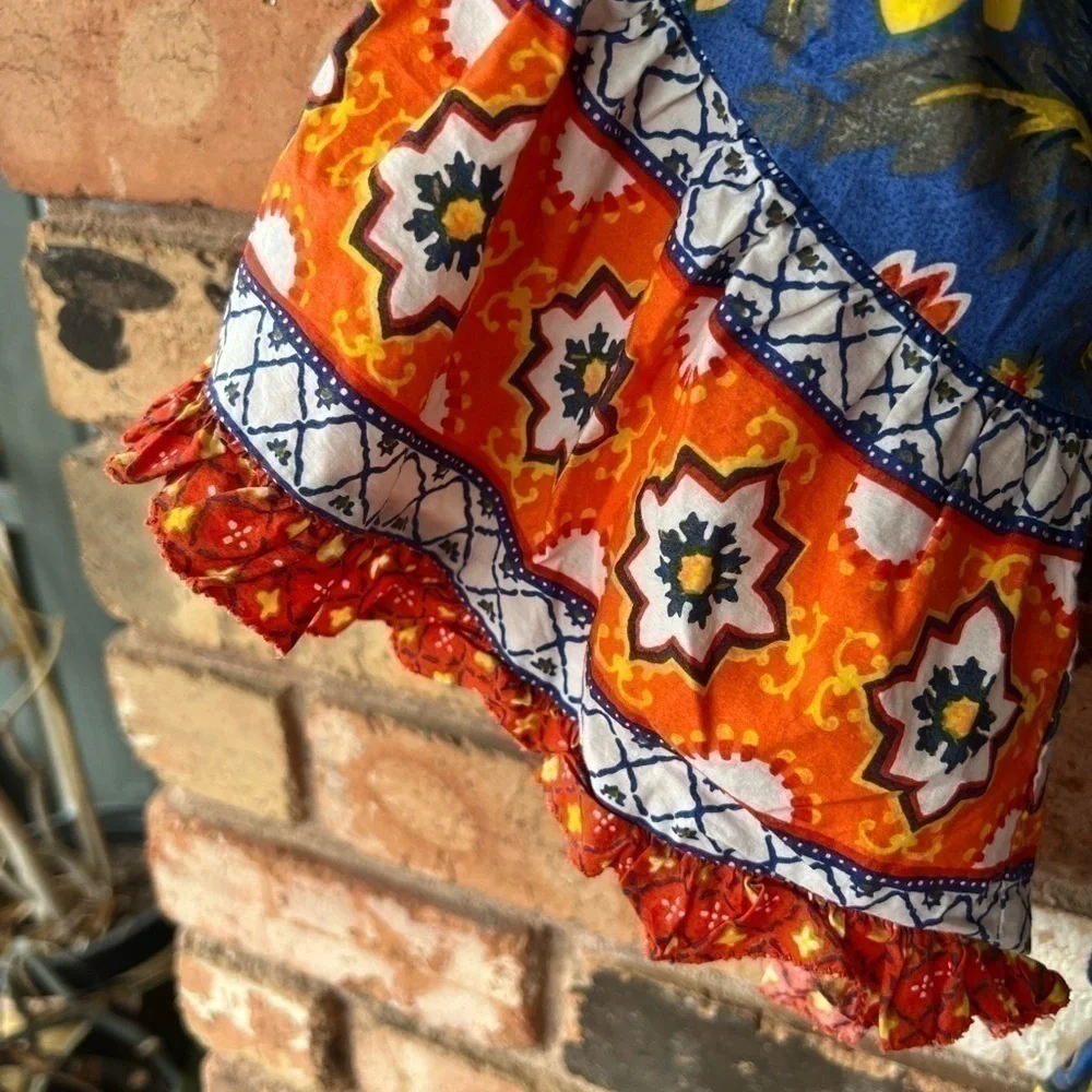 Joie Boho Blue Orange mini dress with belt